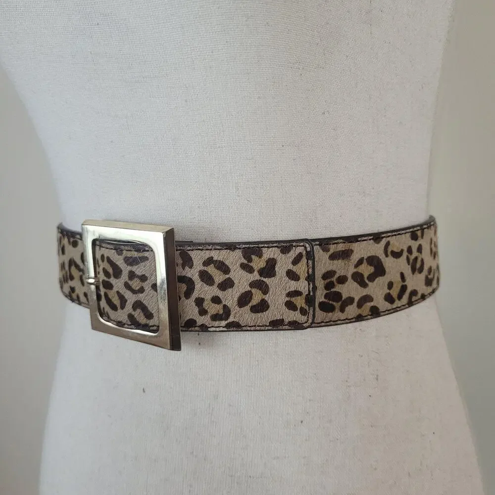 Leopard Print Waist Belt with Square Buckle